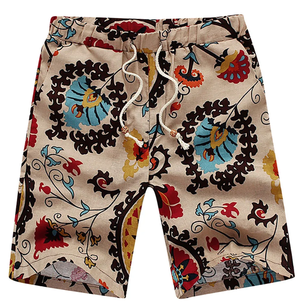 Men's Summer M XXL Size Swimwear Shorts Sports Printed Linen Beach