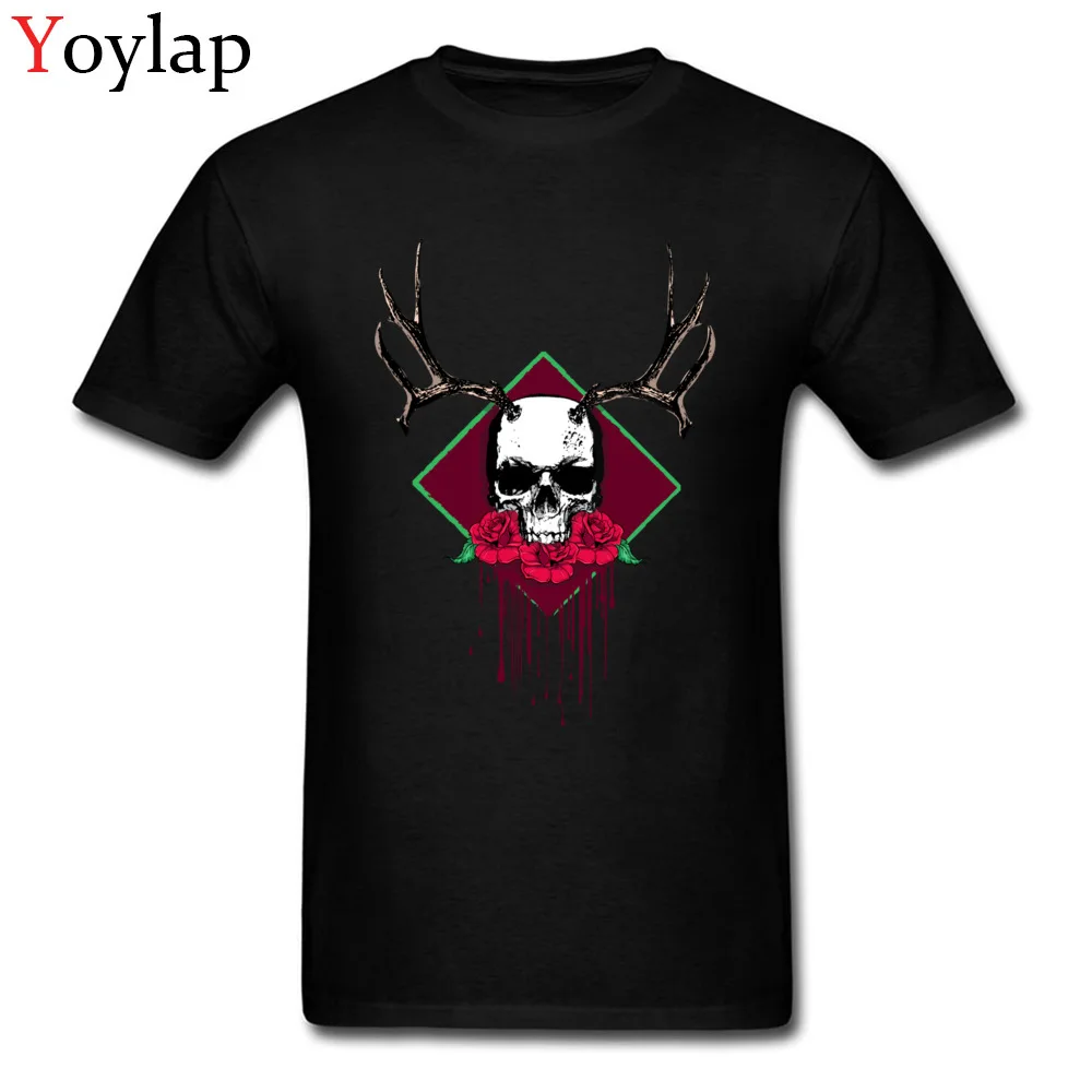 Casual Tops T Shirt Funky Round Neck Skull and Rose Tattoo Blood 100% Cotton Student T Shirts Group Summer/Autumn Tee-Shirt black