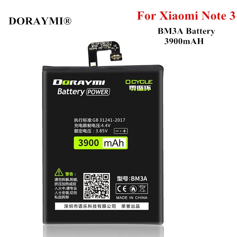 

DORAYMI BM3A Battery for Xiaomi Mi Note 3 3900mAh Replacement Bateria High Capacity Batterie Free Tools