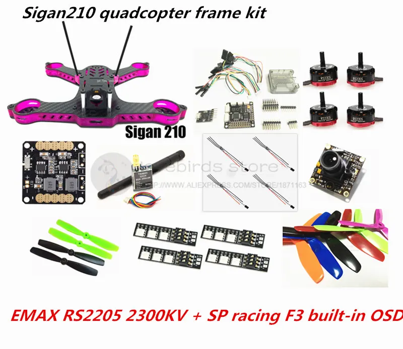 

DIY Sigan210 FPV mini drone frame kit EMAX RS2205 + littlebee 20A ESC 2-4S + SP racing F3 built-in OSD (ACRO / DELUXE) + camera