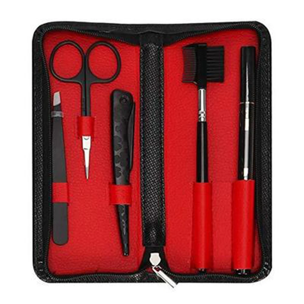 

5Pcs Tools Hair Revomal Brush Clip Cosmetics Men Eyebrow Pencil Set Scissors Trimmer Natural Facial Stainless Steel Black Makeup
