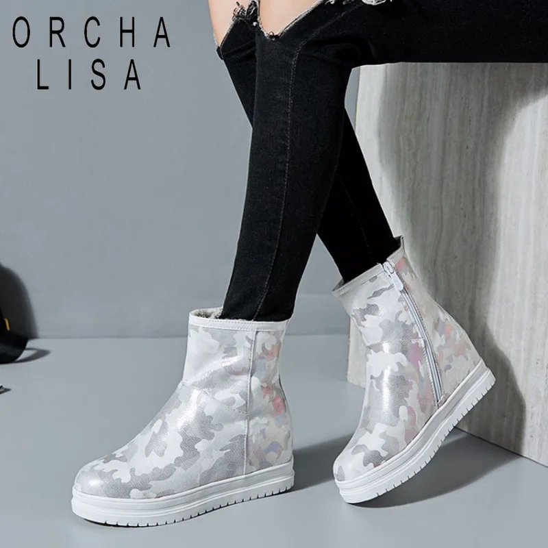 

ORCHA LISA New mid calf Boots women height increasing snow boots warm fur mixed color Winter boots women ladies shoes Mujer C889