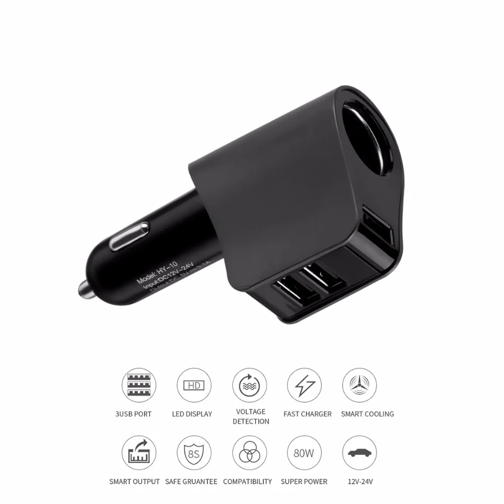 Onever 3.1A 3-USB адаптер питания Прикуриватель разъем USB Автомобильное зарядное устройство адаптер Поддержка умной быстрой зарядки