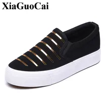 Новинка; женская парусиновая обувь на платформе; Повседневная обувь без застежки; лоферы на плоской подошве; дышащие удобные мягкие однотонные Туфли с круглым носком; zapatos mujer