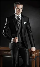 Slim Fit Groom Tuxedo Groomsmen Shiny Black Wedding Dinner Evening Suits Best Man Bridegroom Jacket Pants