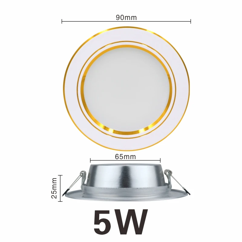 Ультра яркий круглый светодиодный светильник 5 Вт 7 Вт 9 Вт 12 Вт 15 Вт 18 Вт золотой ультра тонкий алюминиевый AC220V светодиодный светильник потолочное утопленное пятно светильник - Испускаемый цвет: 5W 220V