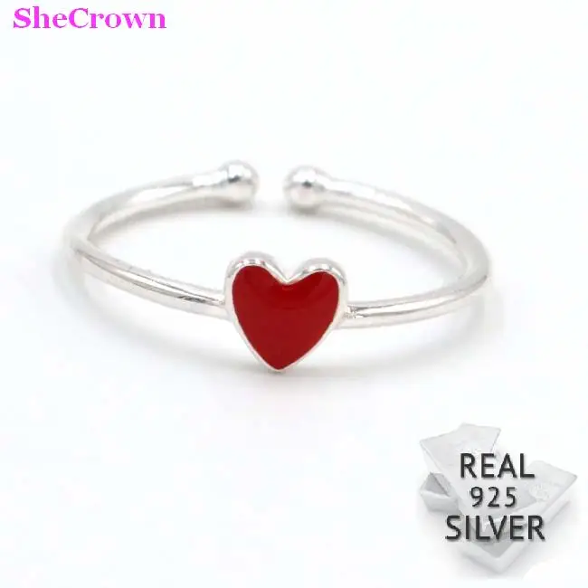 Регулируемое кольцо из серебра 2018 пробы с красным сердцем|925 silver ring|silver ringwhite sapphire