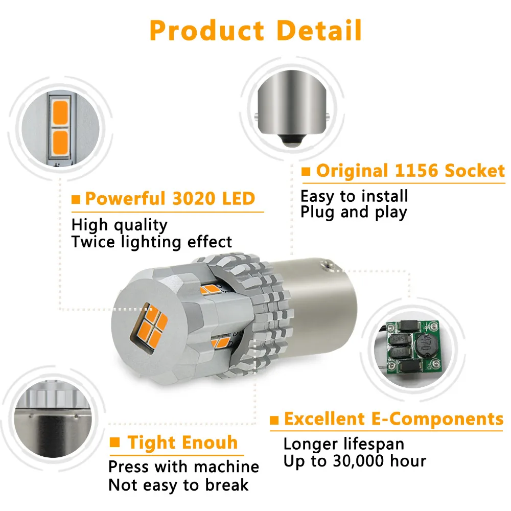 2x p21w светодиодный Поворотная сигнальная лампа BA15s 1156 лампа желтый автомобиль светодиодный светильник Обратный лампы для Mercedes Benz w204 w212 w203 w211 w124