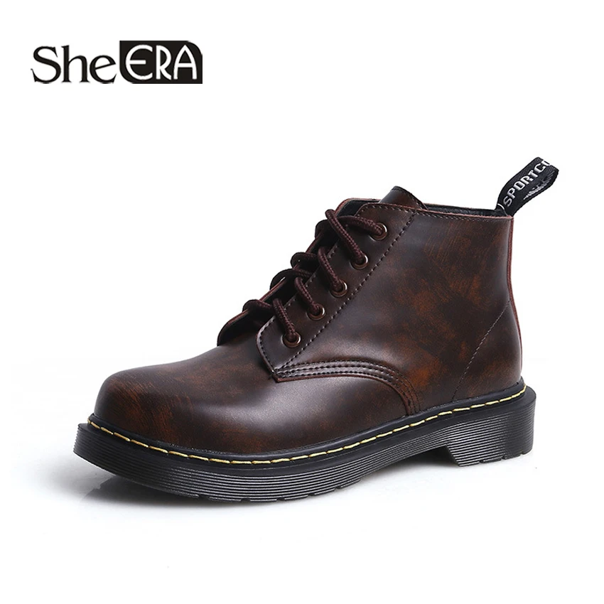 

New Fashion Women Boots Black/Brown Women Ankle Boots Round Toe Lace-Up Boots Classic Women Shoes She ERA