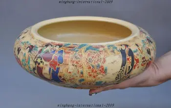 

Crafts statue marked china wucai old porcelain belle Classical People pattern plate bowl pot halloween