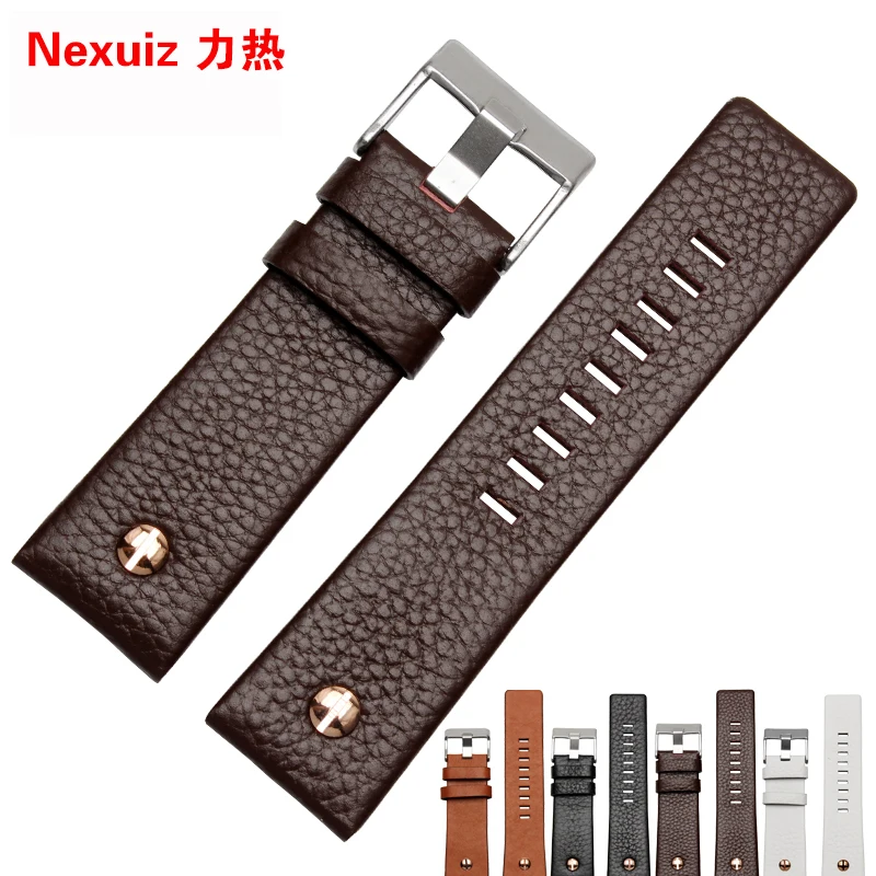Men's Black Leather Watch Band with Stainless Steel Buckle