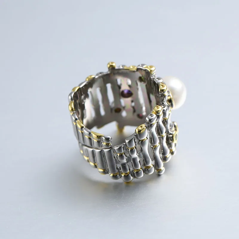 V. YA кольцо из чистого серебра S925 пробы, Женские винтажные ювелирные изделия из натурального жемчуга в стиле барокко с кубическим цирконием