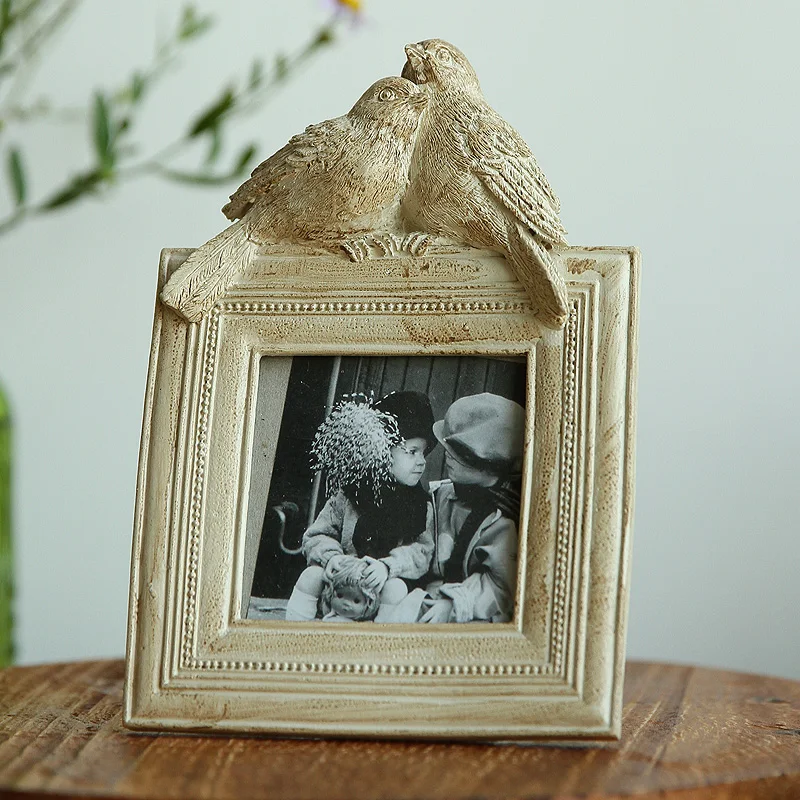 

American country creative hand-painted birds square 3 inch photo frame table frame Home Furnishing decoration decoration