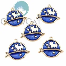 

5X Blue Enamel Metal Cat Tree Branches KC Gold Color Charms Girls Women DIY Necklace Pendant Jewelry Accessory 22215
