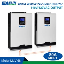 Источник питания Easun солнечная гибридная электро Inverter120V 6Kva 4800W решеточный Инвертор 24V 80A со слежением за максимальной точкой мощности по ограничению на использование опасных материалов в производстве электрического и электронного оборудования Синусоидальная волна инвертирующий усилитель 60A AC Зарядное устройство