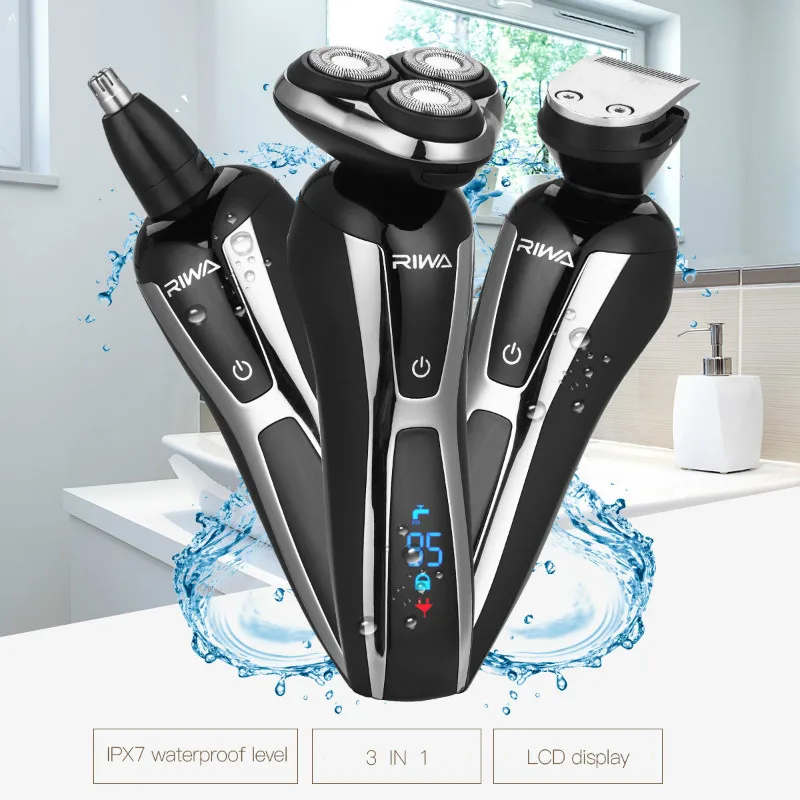 

Professional 3 Floating Blade Electric Shaver for Men Rechargeable Water Resistant Razor Machine with LCD Display Screen 43