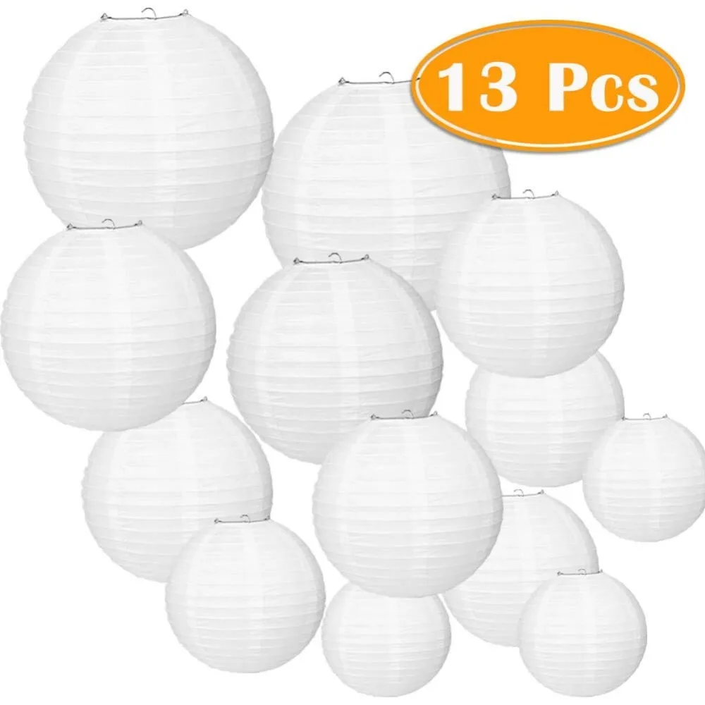 

13 pcs 4" 6" 8" 10" 12" White Paper Lanterns Chinese Japanese Paper Lanterns for Wedding Party Halloween Hanging Diy Decor Favor