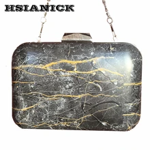 Новая мода PU Bolsa Feminina камень мраморный узор дизайн женский черный квадратный клатч вечерние сумки сумочка на цепочке