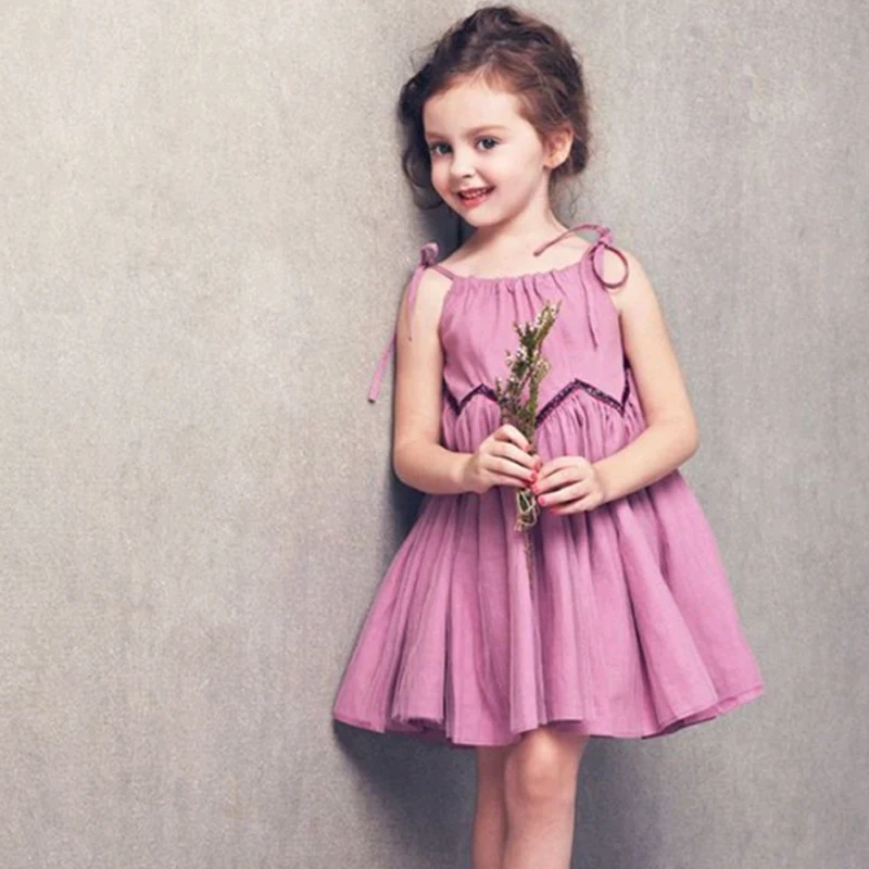 2018 Baby Girls Dress Summer New Shoulder Sling Dress Cool Purple