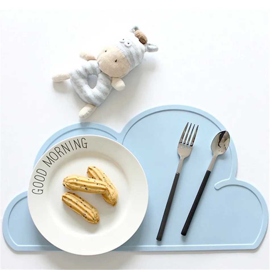 Cute Silicone Placemat FDA Bar Mat Baby Kids Cloud Shaped Plate Mat Table Mat BPA Free Waterproof Set Home Kitchen Pads 47x27cm (2)