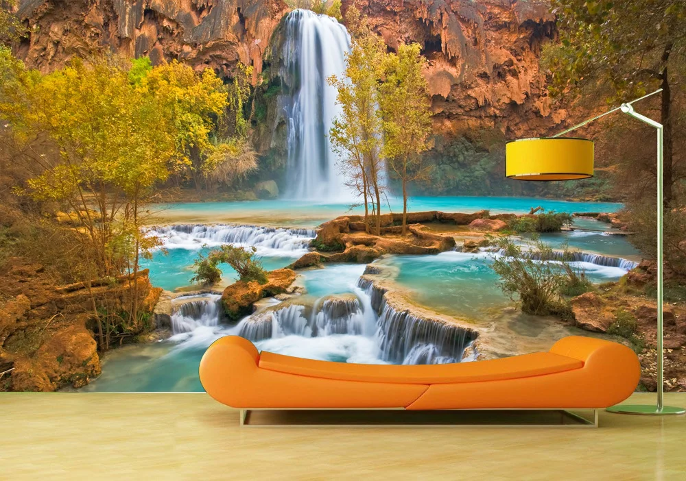 Custom Wallpaper Murals Autumn Waterfall Self Adhesive Vinyl Wall