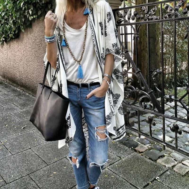 

Casual Loose Printed Blouse Cover Up Cardigan for Women Shawl Kimono Summer Sun Beach Wear Coat Jacket Blusas Shirts Top
