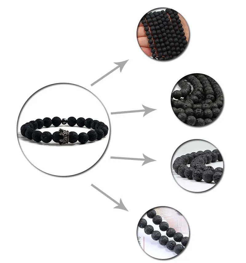 Браслет ручной работы с черными бусинами из лавы, Очаровательные золотые и Серебристые мужские браслеты с короной из натурального камня, Женские Ювелирные изделия для йоги, подарок