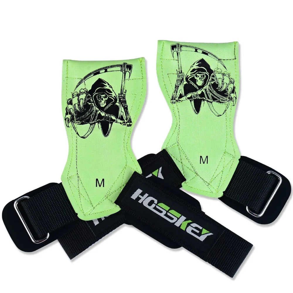 

Lifting Grips PRO Weight Gloves Green Death Genuine Leather Best Heavy Duty Straps Adjustable Neoprene Padded Wrist Wrap