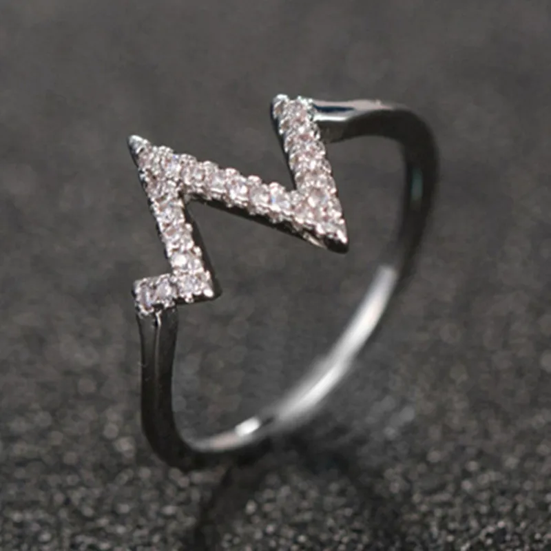 

New Arrival Silver Plated Heartbeat Zircon Ring for Women Crystal Wave Shape Thin Rings Flash Design Finger Bands Girl's Gift