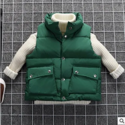 Spring/Autumn/Winter Children Waistcoat Boys Girls Stand Collar Solid Cotton Padded Coat Warm Sleeveless Vest Jacket BC287 - Цвет: green