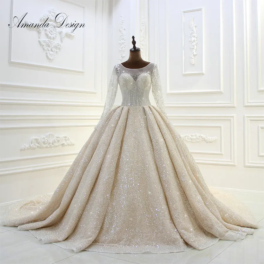 Amanda Design brautkleider hochzeitskleid блестящее свадебное платье с длинным рукавом