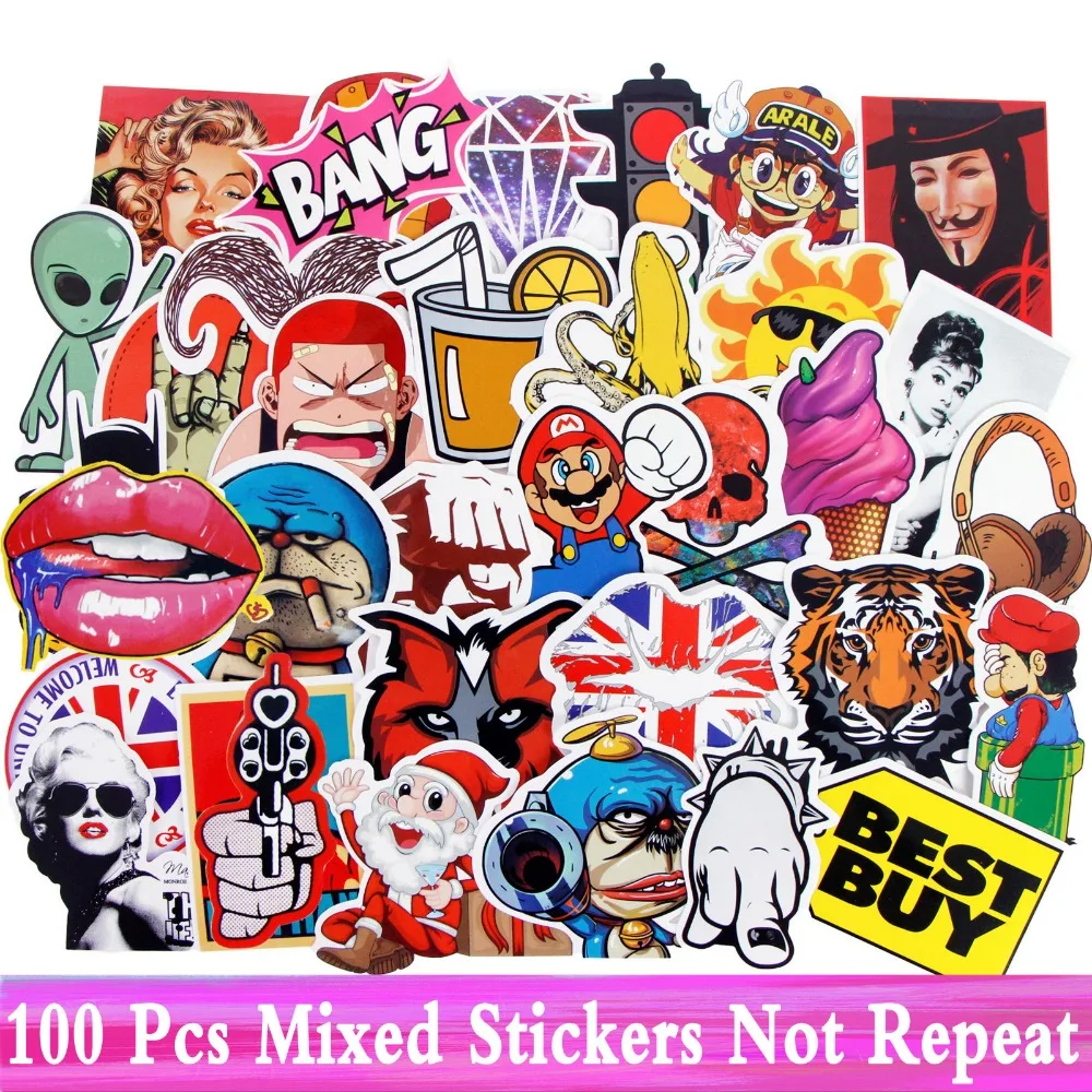 

100 Pcs Stickers Mixed Style Not Repeat JDM Styling Motorcycle Laptop Fridge Snowboard Skateboard Luggage Decor Toy DIY Sticker