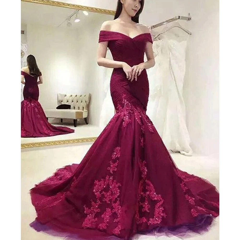 

wine red evening dresses v neck 2019 pleats lace appliques sequins beaded burgundy tulle prom dresses cheap
