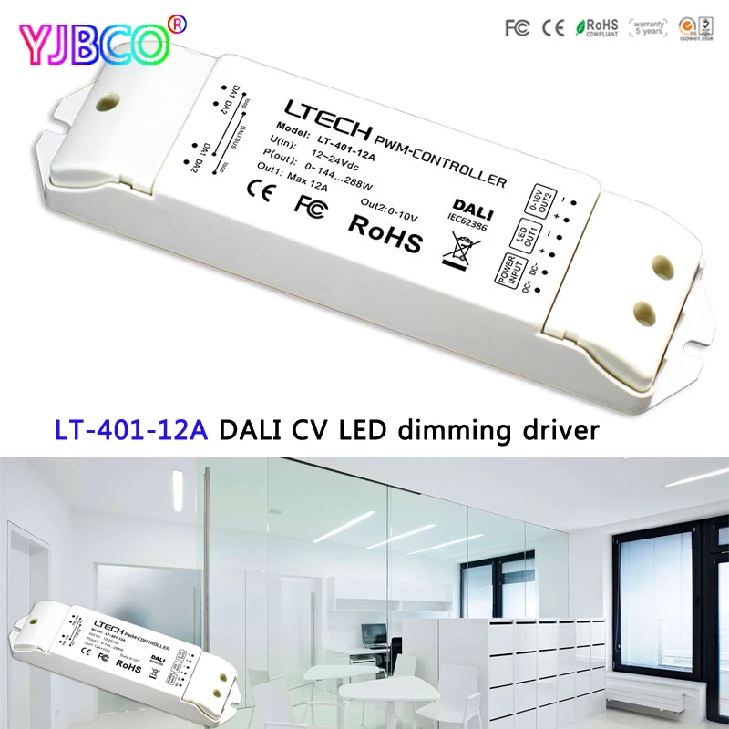 

LTECH LT-401-12A;led Constant Voltage PMW DALI Dimming Driver;DC12-24V Input 12A*1CH+0-10V*1CH Output for led strip