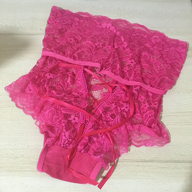 Rose Red Горячее предложение, сексуальное кружевное Бандажное нижнее белье, женские эластичные трусики в форме треугольника с высокой талией, открытые стринги, трусики-стринги, нижнее белье размера плюс - Цвет: Rose Red