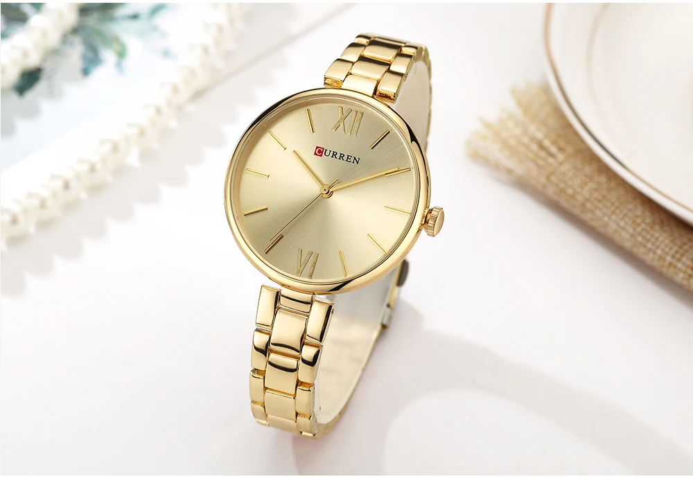 CURREN Simple Fashion Stainless Steel Analog Quartz Wrist Watch Calendar Female Dress Watch Women Clock Relogio Feminino 9017