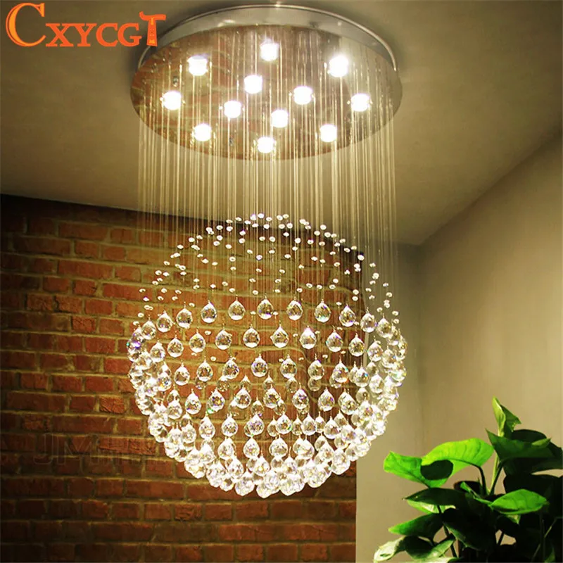

Modern Staircase LED Crystal Chandeliers Lighting Fixture for Hotel Lobby Foyer Ball Shape Rain Drop Pendants