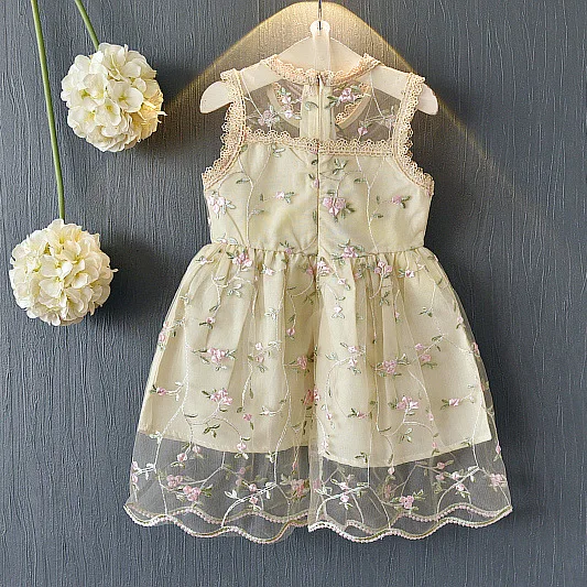 Кружевное платье с цветочной вышивкой для девочек Детские платья принцессы для девочек, летняя детская одежда От 2 до 6 лет