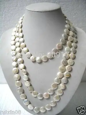 

Free Shipping>>Beautiful 11-13mm White Coin Pearl 60" Long Necklace