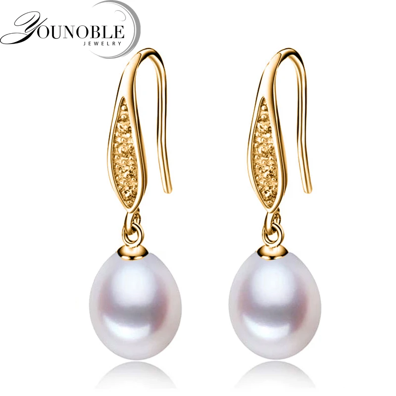 Настоящие Свадебные натуральные пресноводные жемчужные серьги для женщин, 925 серебряная капля воды серьги жемчужные вечерние подарок - Цвет камня: white pearl earring