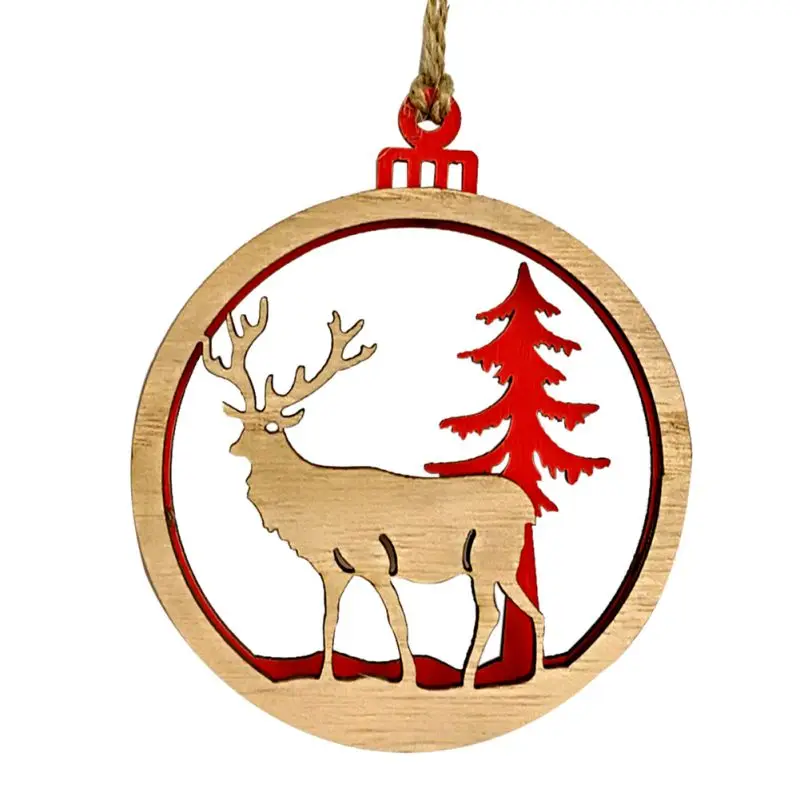 

3 PCS Christmas Decorations Hollow Wooden Hanging Ornament Christmas Tree Hanging Deer Pendant Decor Xmas Decoration