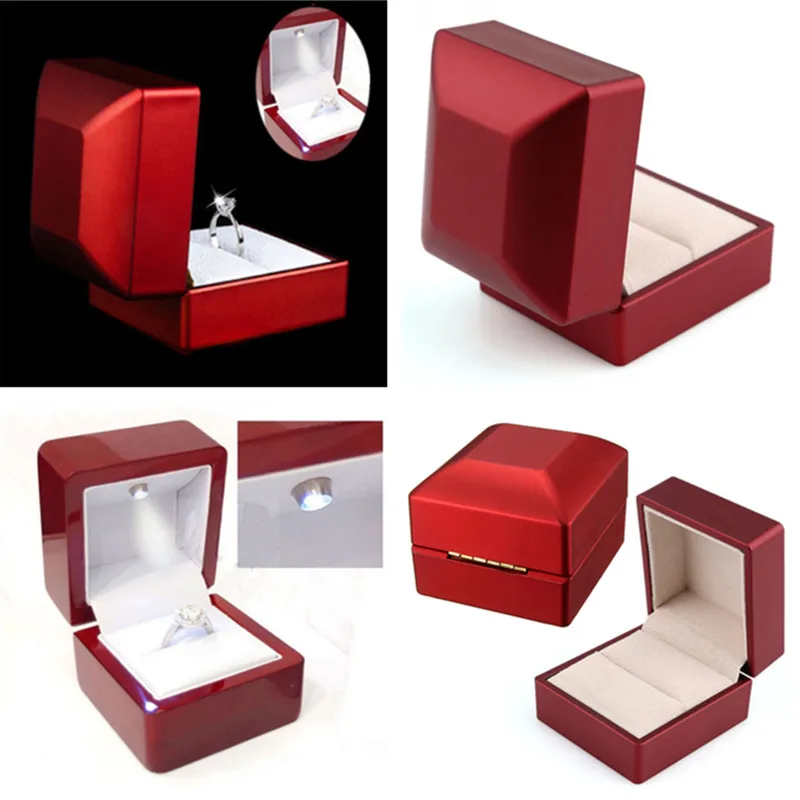 Red Lighted Ring Box with LED for Proposal Engagement Jewelry
