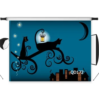 

Black Cats Branch Halloween Lamp Seamless Washable No Crease Polyester Backdrop Background Photography Studio Props Photographic