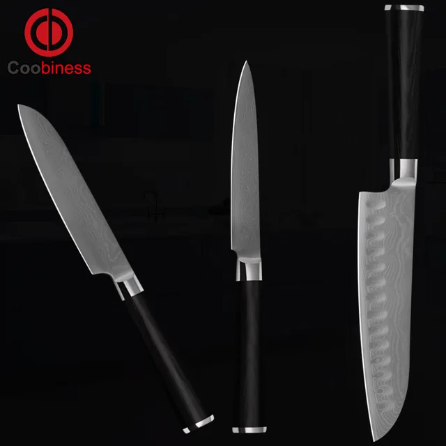 Qing Brand Damascus Pattern 7 Inch Japanese Cook S 5 Inch Santoku