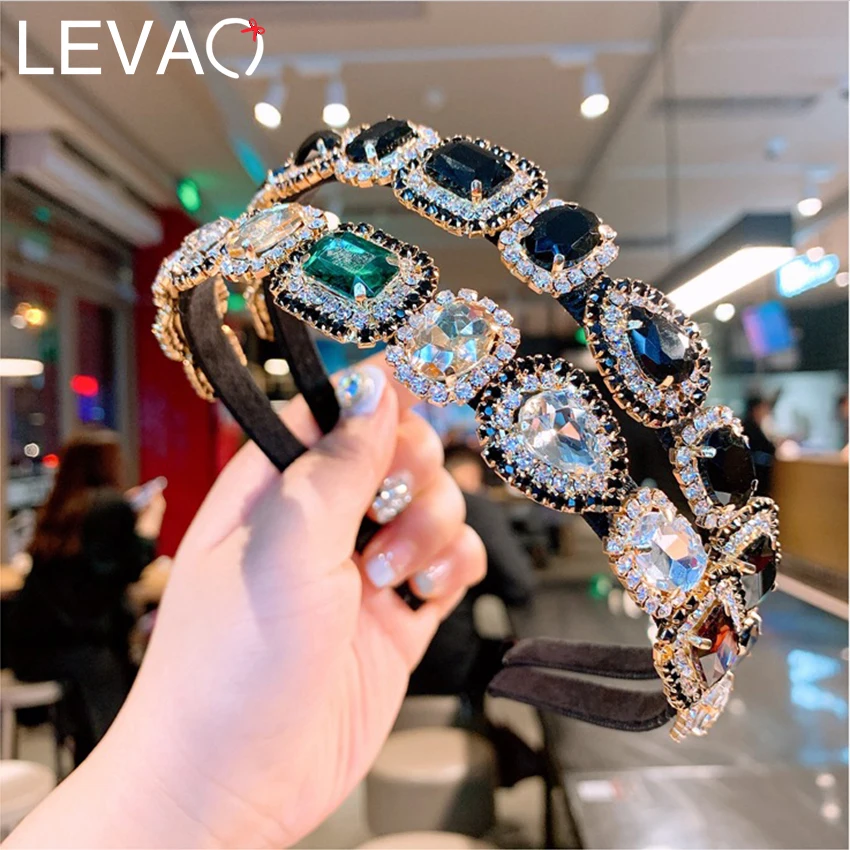 

Levao Baroque Crystal Headband Women Fashion Square Rhinestone Hair Hoop Metal Retro Prom Party Hairbands Hair Accessories