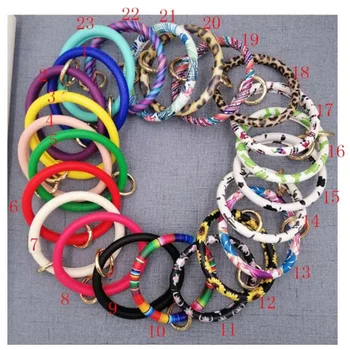 

60pcs/lot 2019 new arrival leather bracelet keychain Faux Leather Round Bracelet Keychain sunflower leopard serape Cactus gift