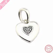 Прозрачная CZ Классическая фирменная подвеска-Шарм в виде сердца бусины для самостоятельного изготовления ювелирных изделий Fit PANDORA Подвески Серебро 925 FL695