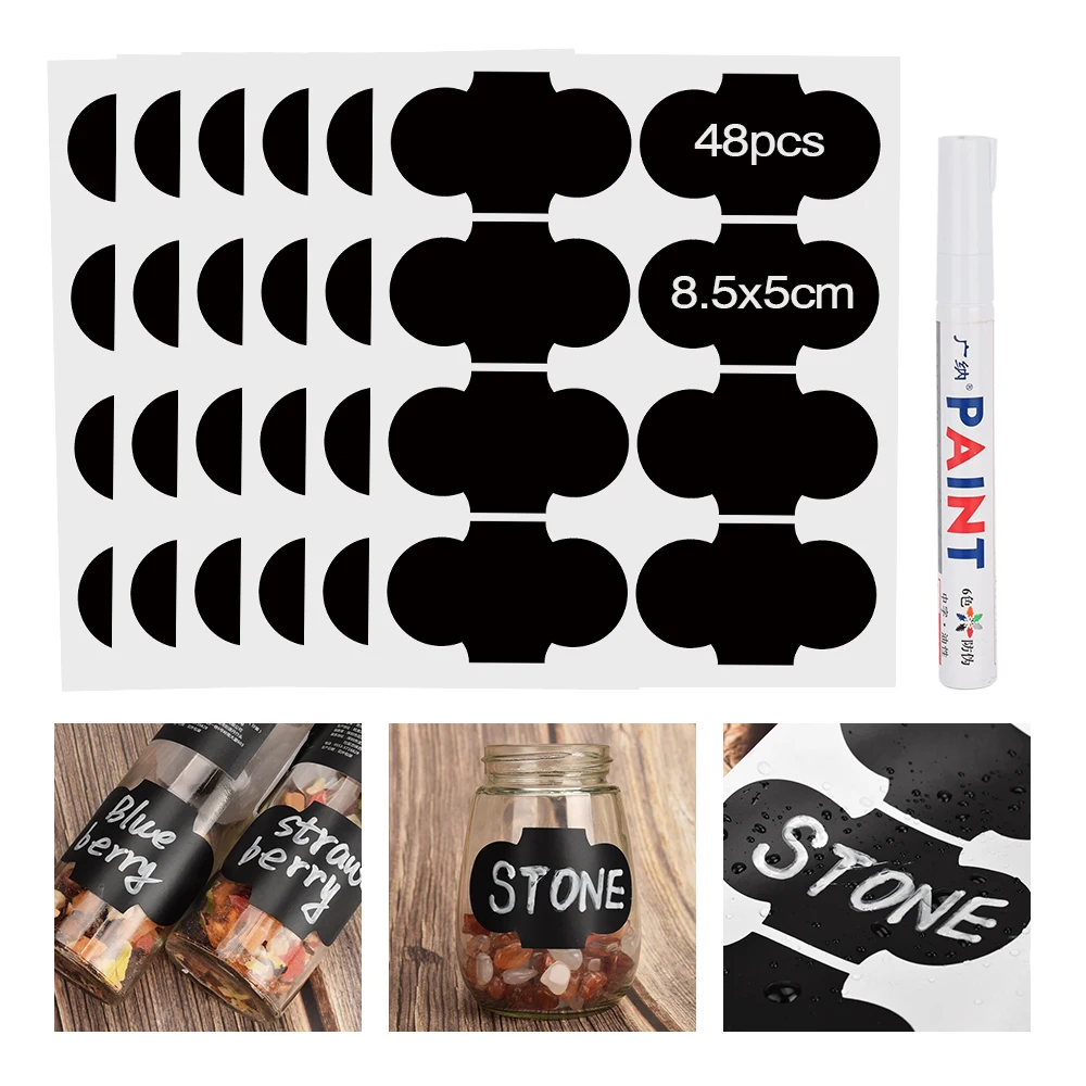 

48pcs Jars Sticker For Kitchen Storage Label Jars Removable Jar Jam Bottles Spices Stickers Blackboard Label Sticker Spice Tags