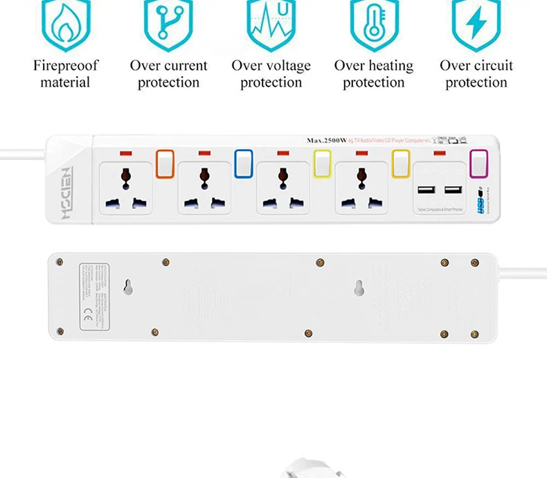 Удлинитель для путешествий с USB силовой полосой Защита от перенапряжения 1,8 м шнур Международный Универсальный 4 индивидуально переключаемый ЕС штекер