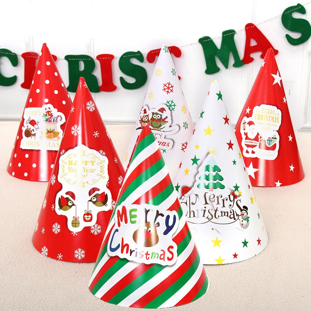 Christmas Paper Adult Child Three dimensional Christmas Hat 6Pack